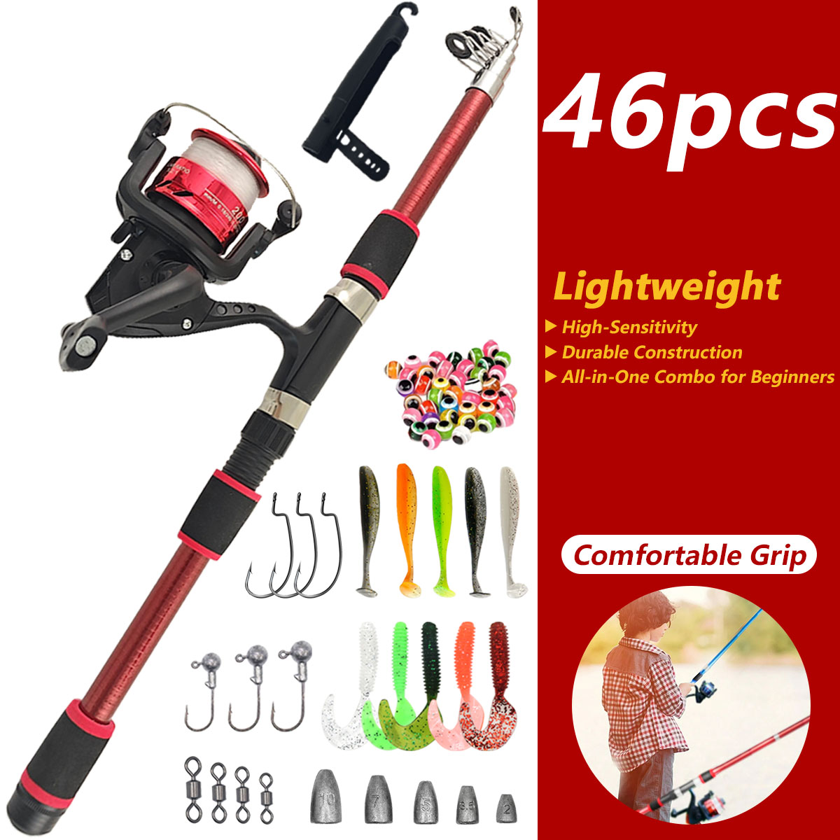 Saltwater Line - 46Pcs Telescopic Fishing Rod Reel Combo,